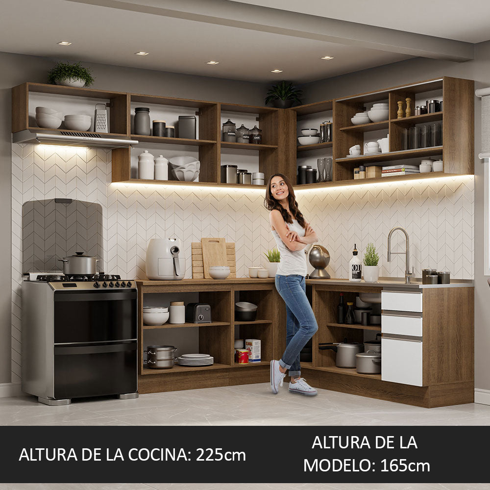 Combo completo de Cocina Esquinera 469cm Marrón/Blanco Glamy Madesa 01