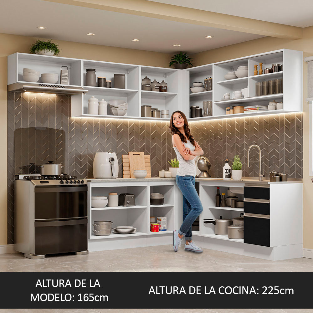 Combo completo de Cocina Esquinera 469cm Madesa Glamy Blanco/Negro 01