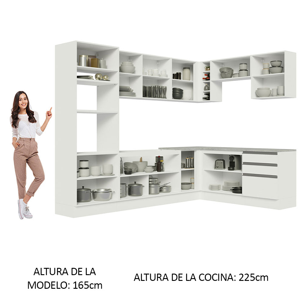 Combo completo de Cocina Esquinera 479 cm 13 Puertas 3 Cajones Sin Mesada Blanco Glamy Madesa