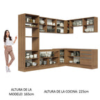 Combo completo de Cocina Esquinera 479 cm 13 Puertas 3 Cajones Sin Mesada Marrón Glamy Madesa