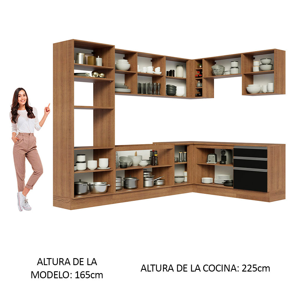 Combo completo de Cocina Esquinera 479cm Madesa Glamy Marrón/Negro 01