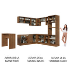 Combo completo de Cocina Esquinera 504 cm 14 Puertas 3 Cajones Sin Mesada Marrón Glamy Madesa