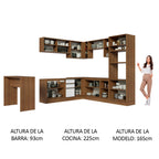 Combo completo de Cocina Esquinera 504 cm 14 Puertas 3 Cajones Sin Mesada Marrón/Blanco Glamy Madesa