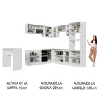 Combo completo de Cocina Esquinera 504 cm 14 Puertas 3 Cajones Sin Mesada Blanco/Negro Glamy Madesa