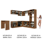 Combo completo de Cocina Esquinera 504 cm 14 Puertas 3 Cajones Sin Mesada Marrón/Negro Glamy Madesa