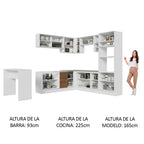 Combo completo de Cocina Esquinera 504 cm 14 Puertas 3 Cajones Sin Mesada Blanco/Marrón Glamy Madesa