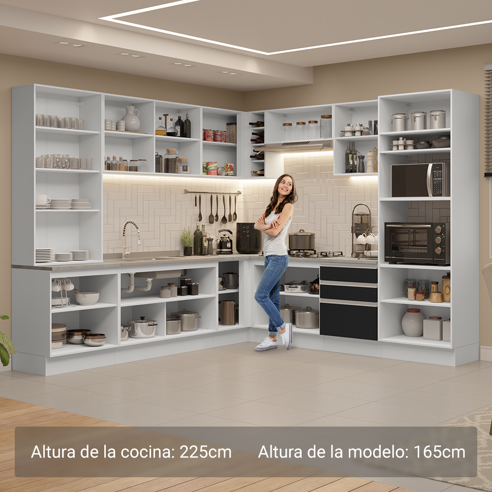 Combo completo de Cocina Esquinera con Cristalero 549 cm Madesa Glamy BN 01