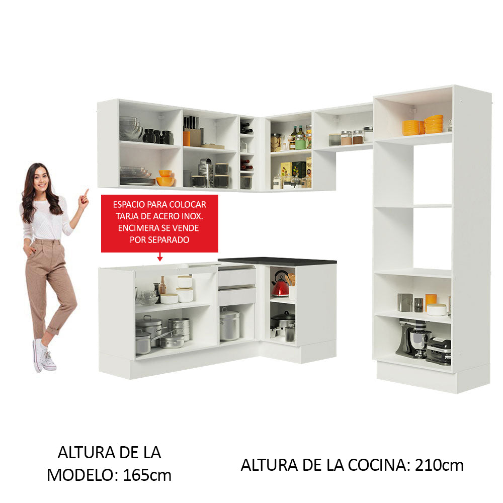 Combo Completo de Cocina Esquinera 100% MDF 419 cm Frentes Blanco Brillante Acordes Madesa 01