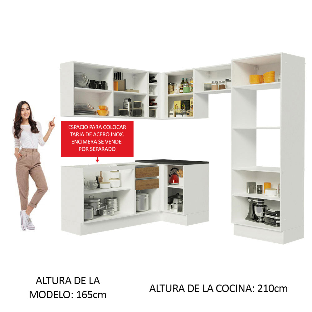 Combo Completo de Cocina Esquinera 100% MDF 419 cm Marrón/Blanco Acordes Madesa 01