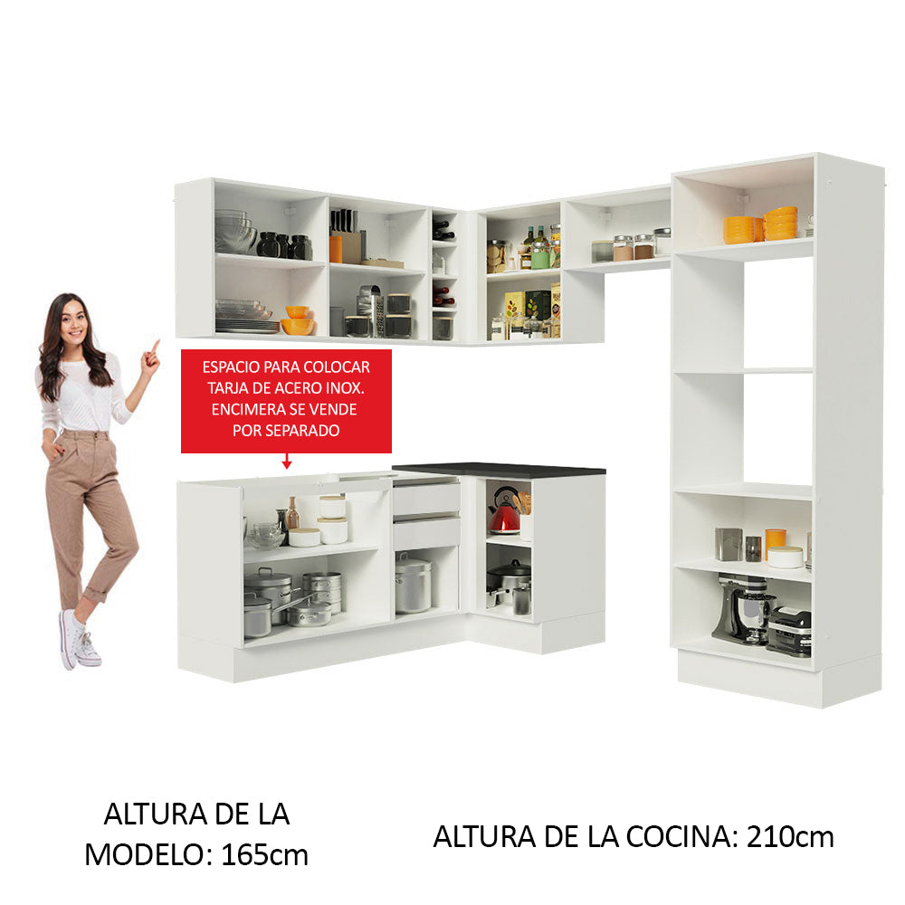 Combo Completo de Cocina Esquinera 100% MDF 419 cm Frentes Blanco Brillante Acordes Madesa 03