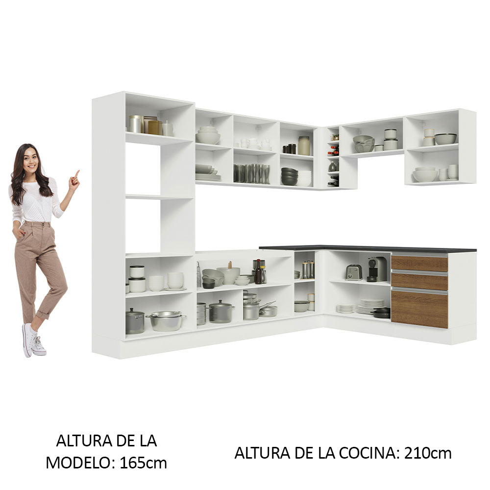 Combo Completo de Cocina Esquinera 100% MDF 479 cm Blanco/Marrón Acordes Madesa 03