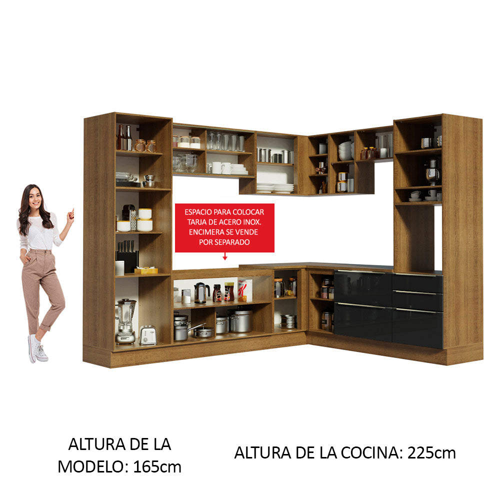 Combo completo de Cocina Esquinero 526cm Marrón/Negro Lux Madesa 01
