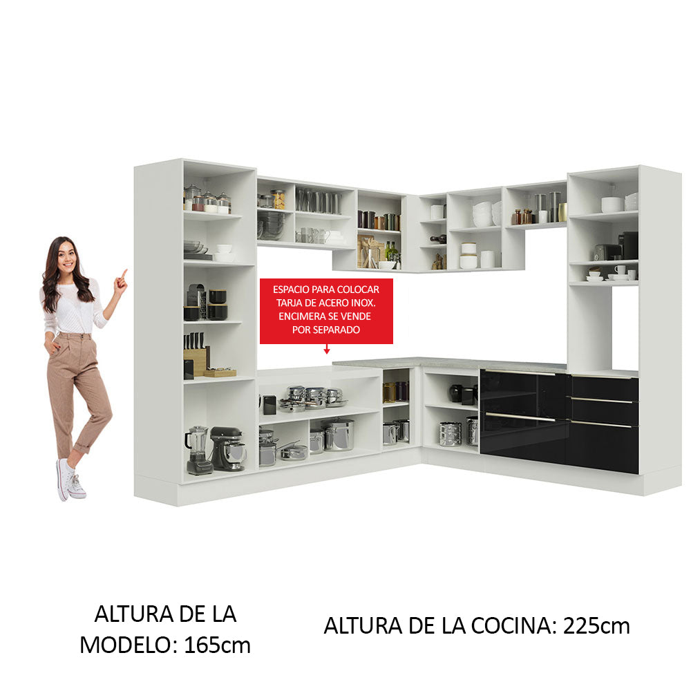Combo completo de Cocina Esquinero 546cm Blanco/Negro Lux Madesa 01