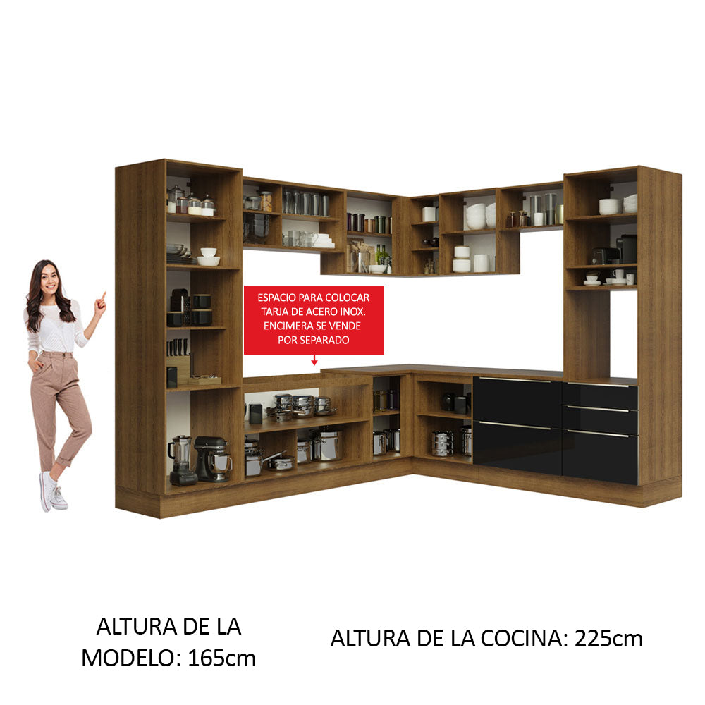 Combo completo de Cocina Esquinero 546cm Marrón/Negro Lux Madesa 01
