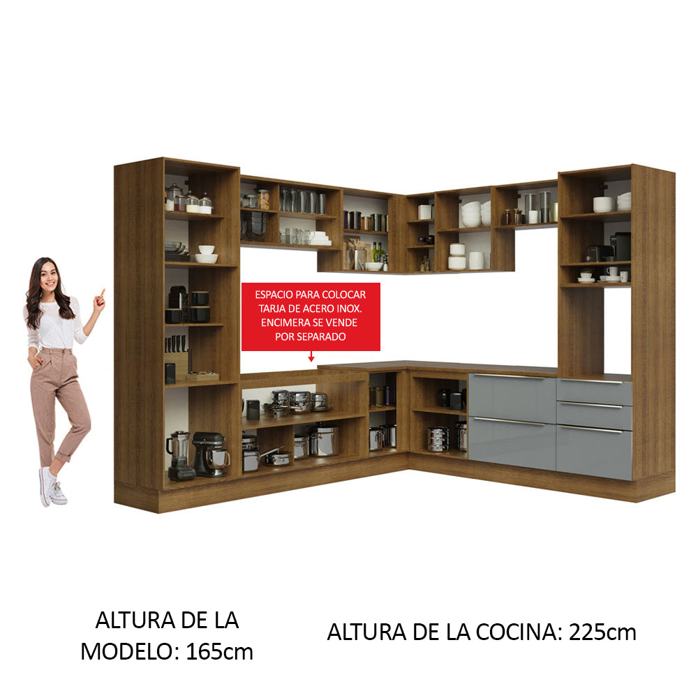 Combo completo de Cocina Esquinero 546cm Marrón/Gris Lux Madesa 01