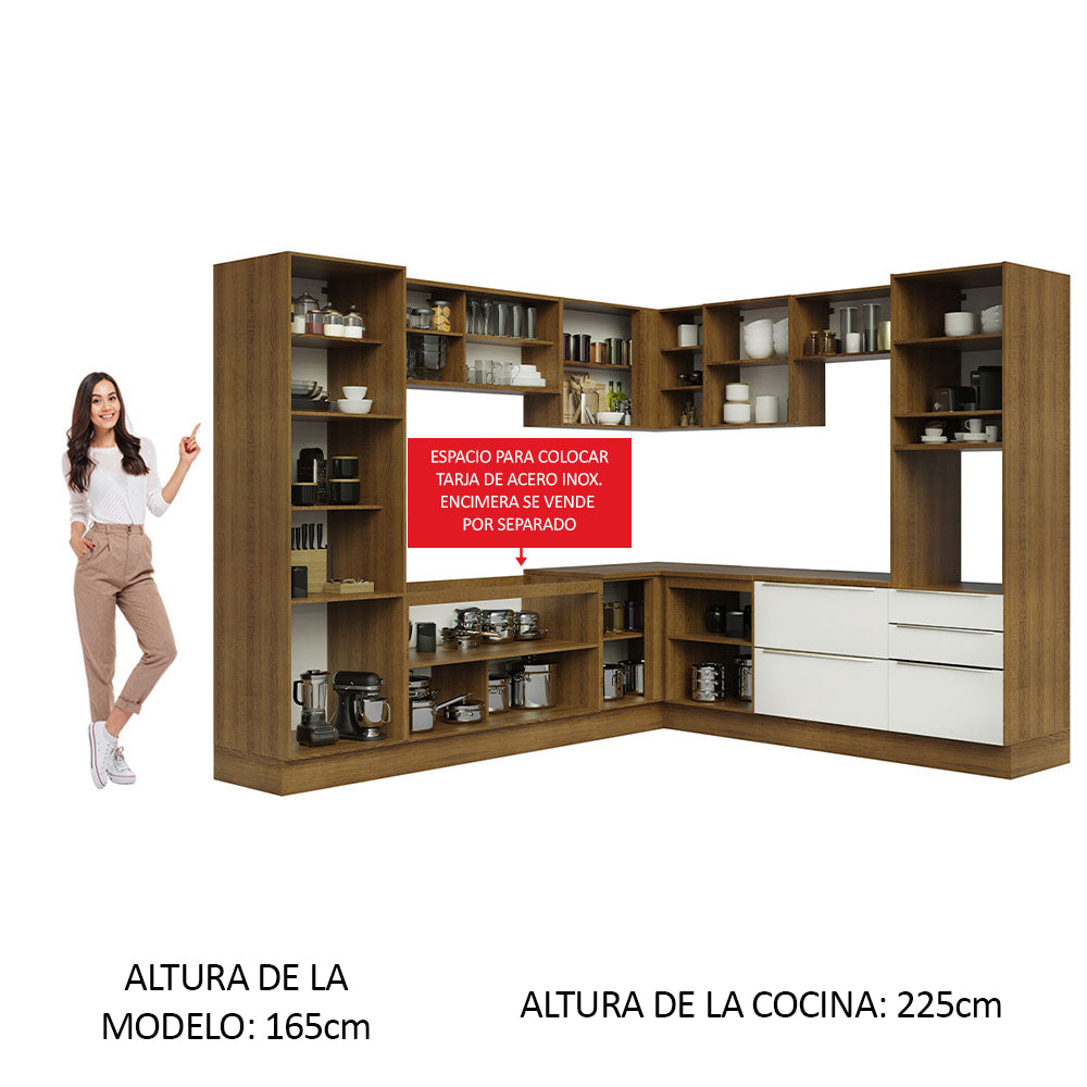 Combo Completo de Cocina Esquinera 546 x 60 cm Marrón/Blanco Aterciopelado Lux Madesa 01