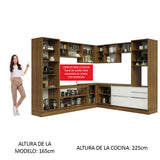 Combo Completo de Cocina Esquinera 546 x 60 cm Marrón/Blanco Aterciopelado Lux Madesa 01