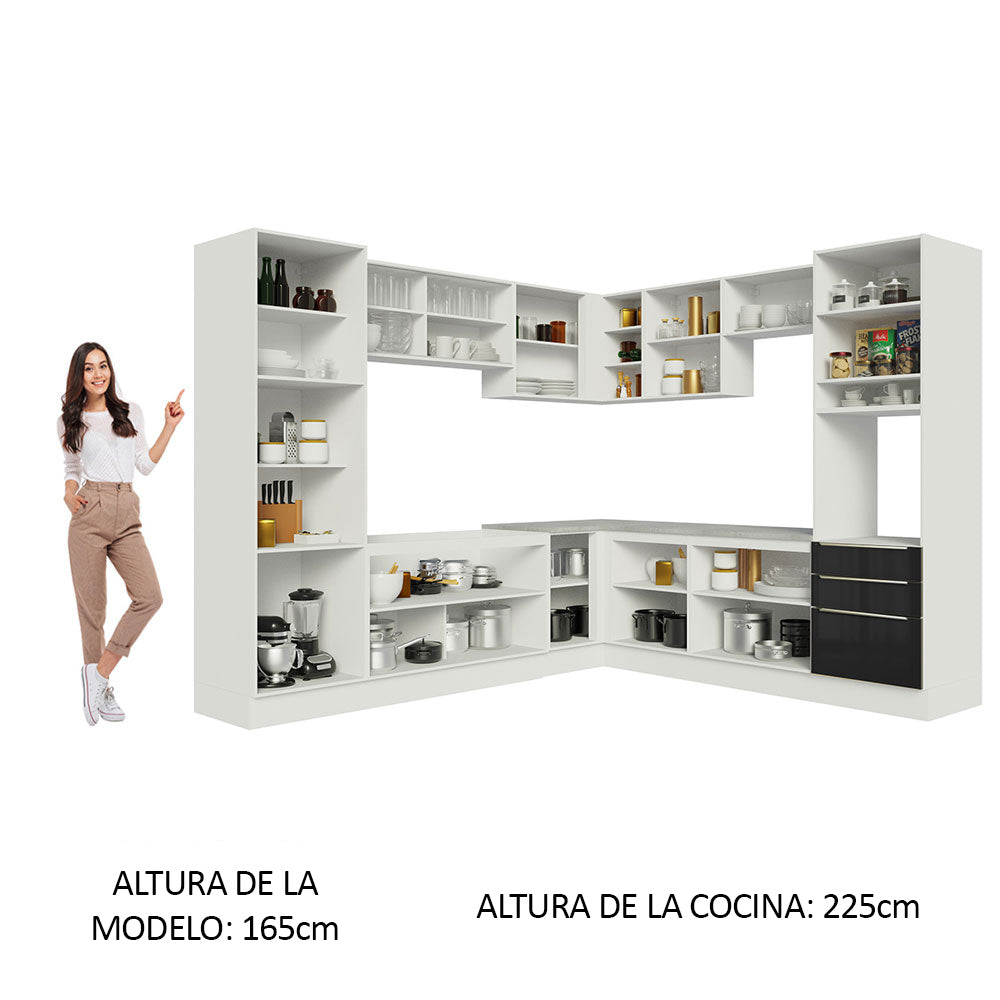 Combo completo de Cocina Esquinera 546 cm Blanco/Negro Lux Madesa 03