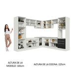 Combo completo de Cocina Esquinera 546 cm 15 Puertas 3 Cajones Sin Mesada con Mueble para Horno o Microondas Blanco/Negro Lux Madesa