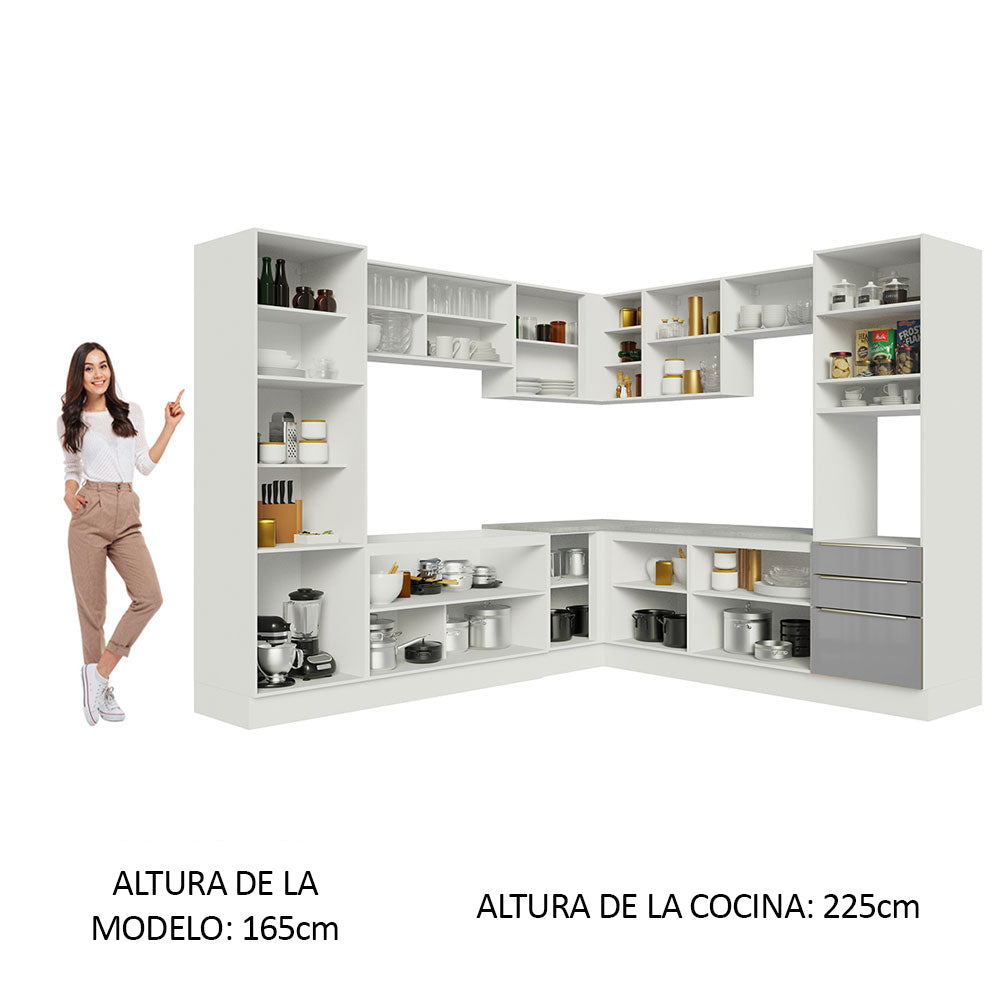 Combo completo de Cocina Esquinero 546cm Blanco/Gris Lux Madesa 03