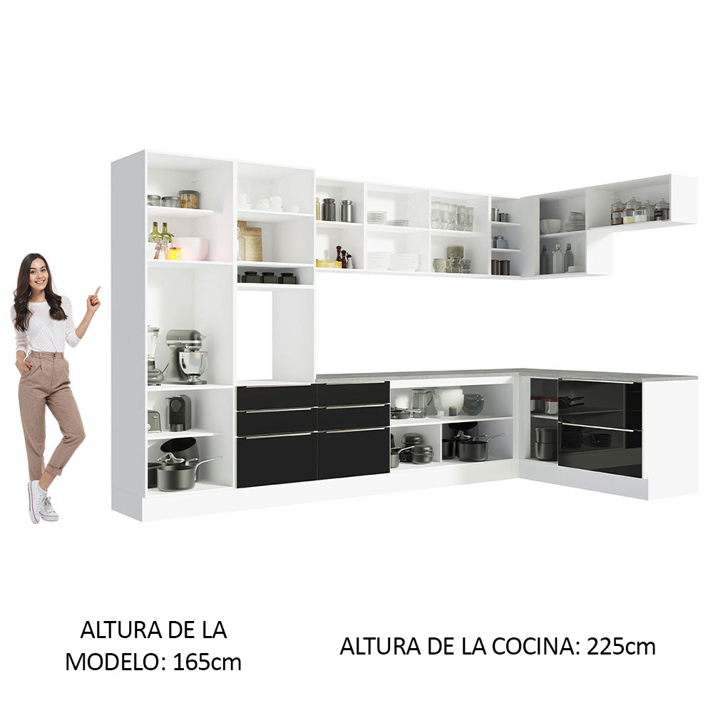 Combo completo de Cocina Esquinero 546cm Blanco/Negro Lux Madesa 05