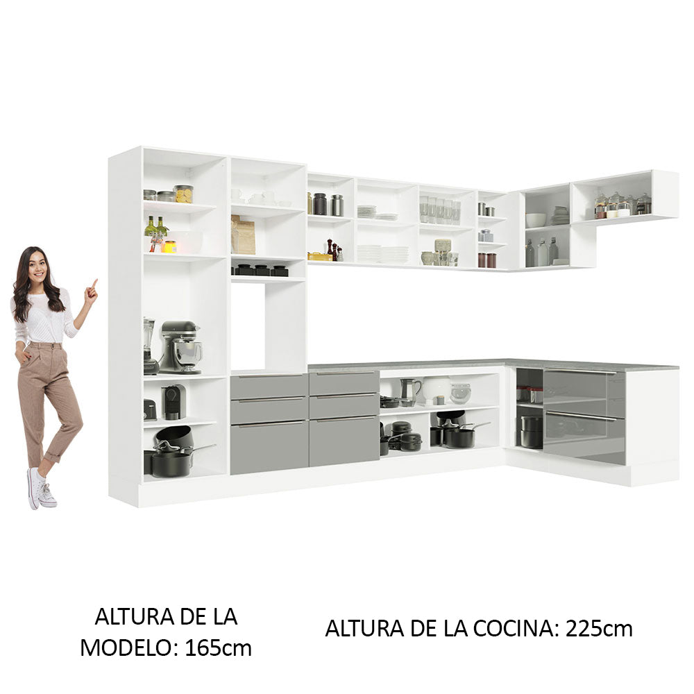 Combo completo de Cocina Esquinero 546cm Blanco/Gris Lux Madesa 05