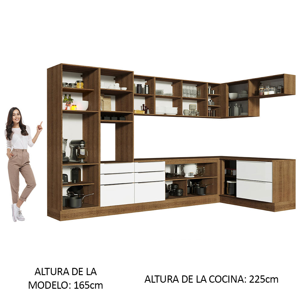 Combo Completo de Cocina Esquinera 546 x 60 cm Marrón/Blanco Aterciopelado Lux Madesa 05
