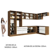 Combo Completo de Cocina Esquinera 546 x 60 cm Marrón/Blanco Aterciopelado Lux Madesa 05