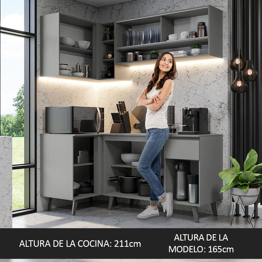 Combo Completo de Cocina Esquinera 265 cm Gris Nice Madesa 02