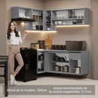 Combo completo de Cocina Esquinera Flotante 325 cm 8 Puertas 1 Cajón Gris Nice Madesa