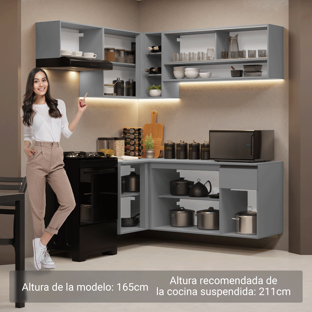 Combo completo de Cocina Esquinera Flotante 325cm Gris Nice Madesa 02