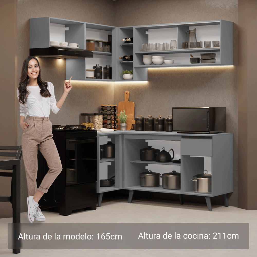 Combo completo de Cocina Esquinera 325cm Gris Nice Madesa 03