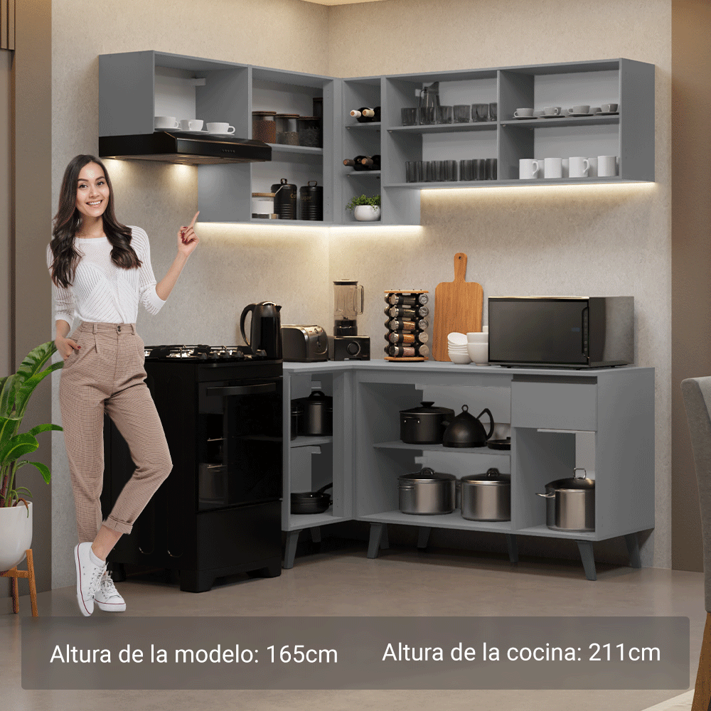Combo completo de Cocina Esquinera 325cm Gris Nice Madesa 06