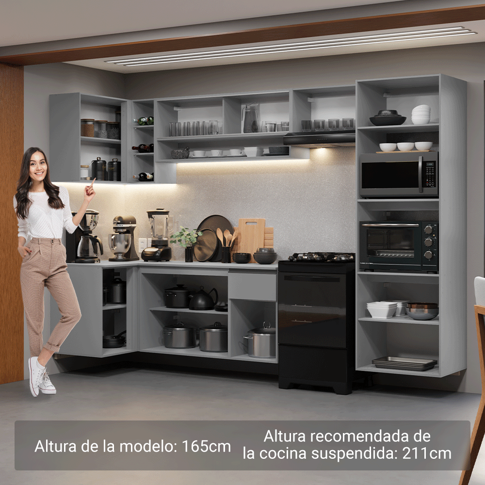 Combo completo de Cocina Esquinera Flotante 385cm Gris Nice Madesa 02