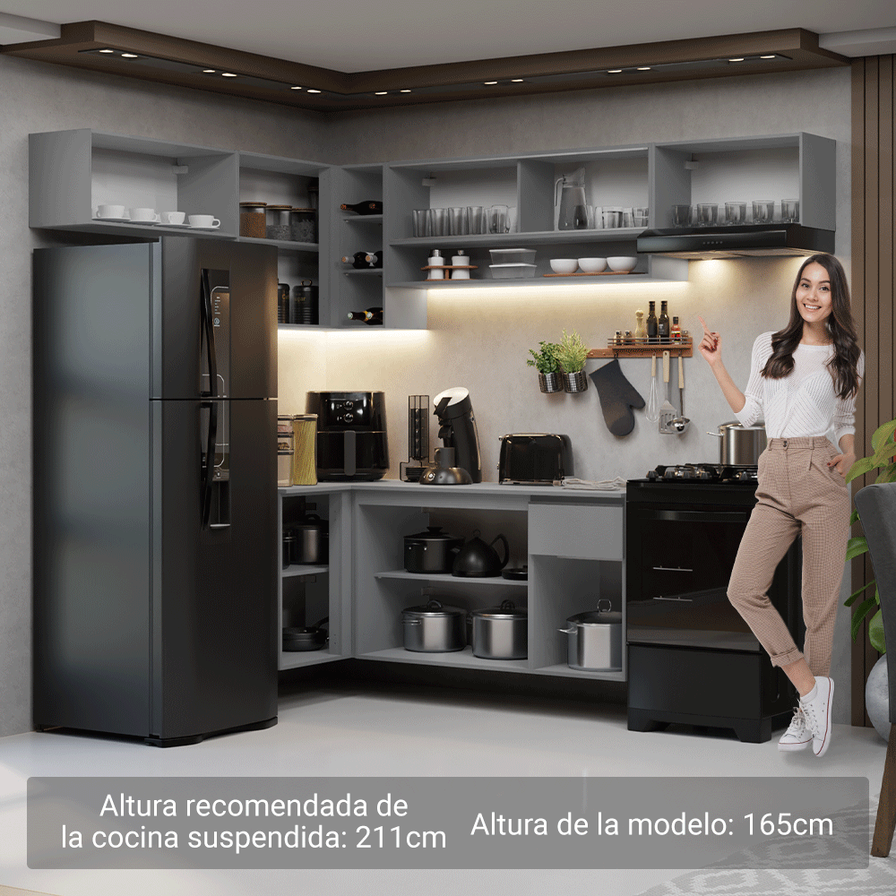 Combo completo de Cocina Esquinera Flotante 405cm Gris Nice Madesa 03