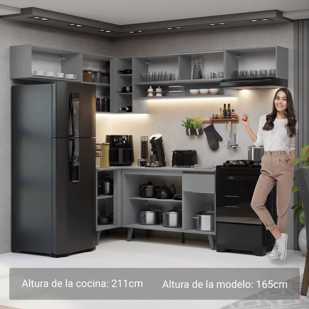 Combo completo de Cocina Esquinera 405cm Gris Nice Madesa 05