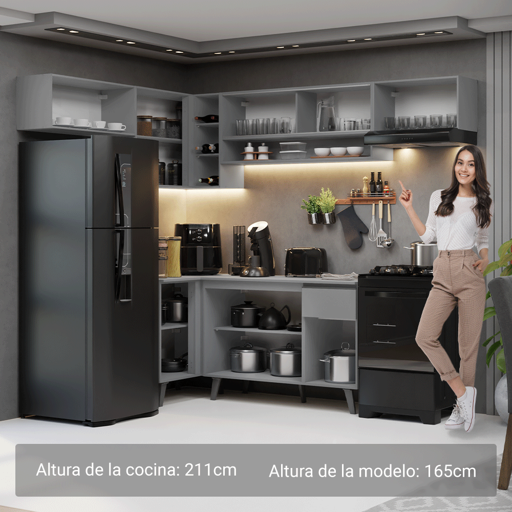 Combo completo de Cocina Esquinera 405cm Gris Nice Madesa 06