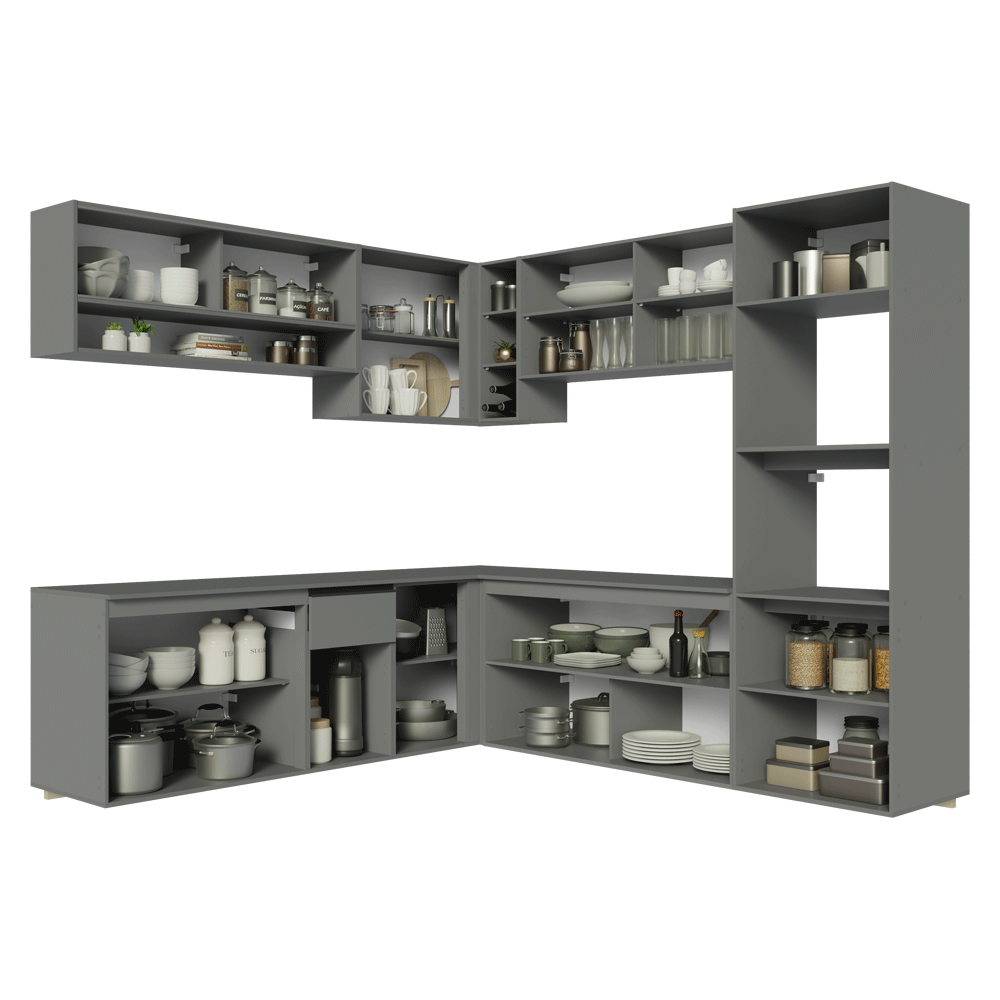 Combo completo de Cocina Esquinera 445 cm Flotante Gris, Nice 03