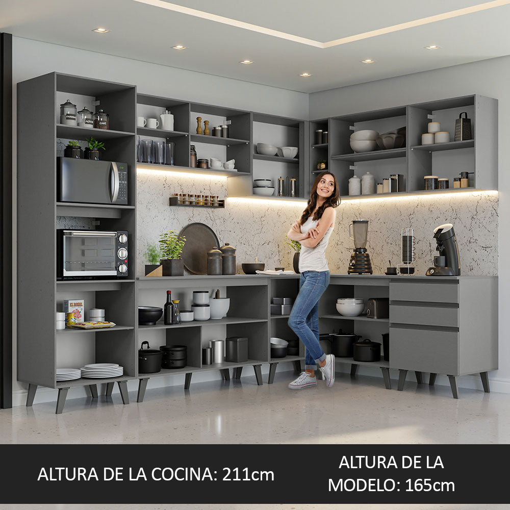 Combo Completo de Cocina Esquinera 465 cm Gris Nice Madesa 01