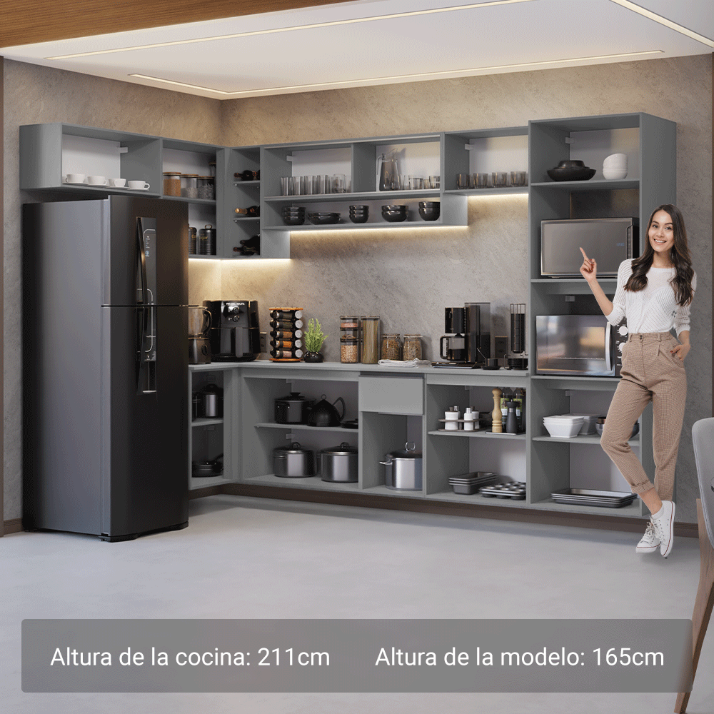 Combo completo de Cocina Esquinera Flotante 465cm Gris Nice Madesa 02