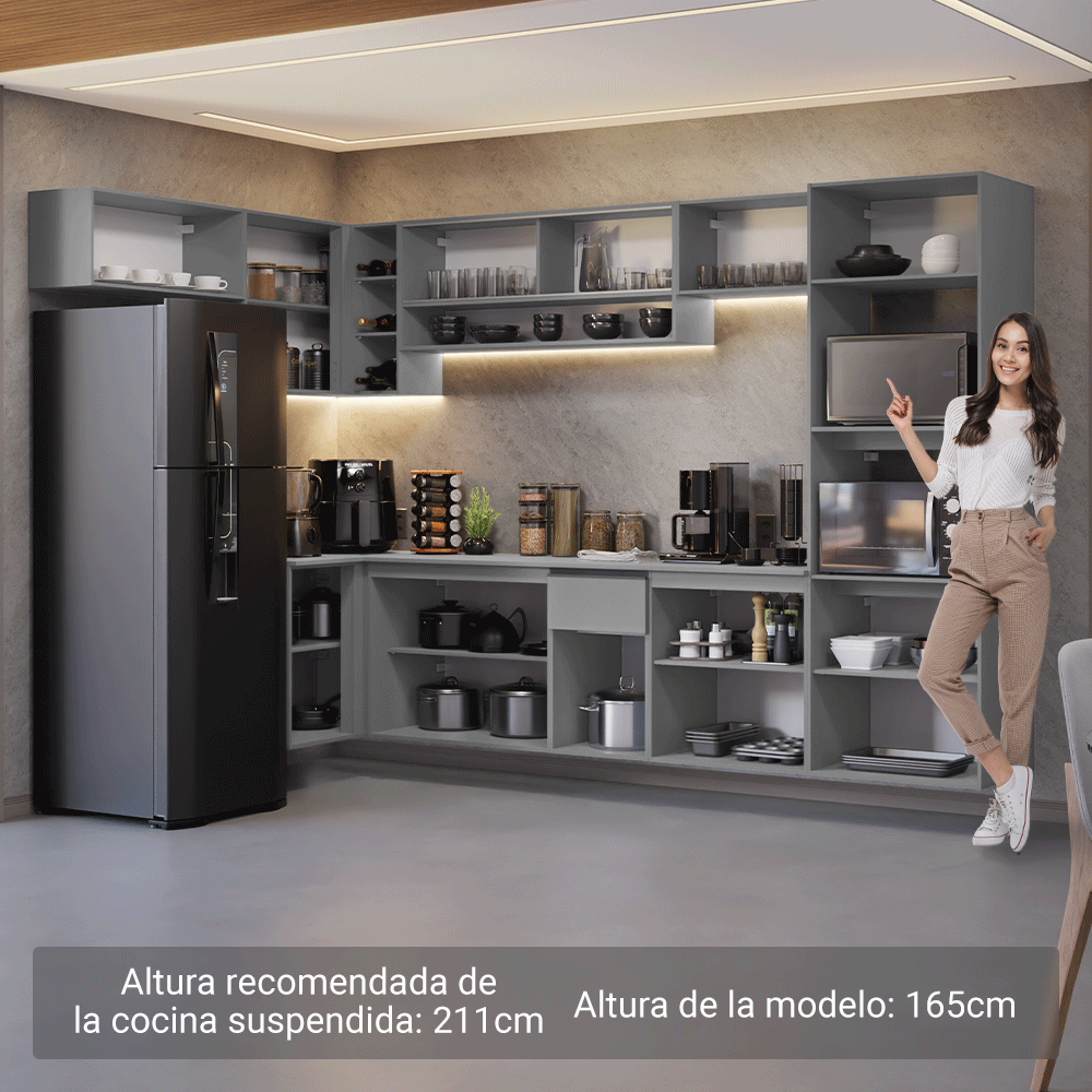 Combo completo de Cocina Esquinera Flotante 465cm Gris Nice Madesa 03