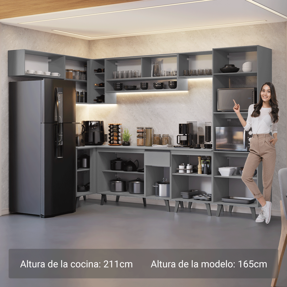 Combo completo de Cocina Esquinera 465cm Gris Nice Madesa 04