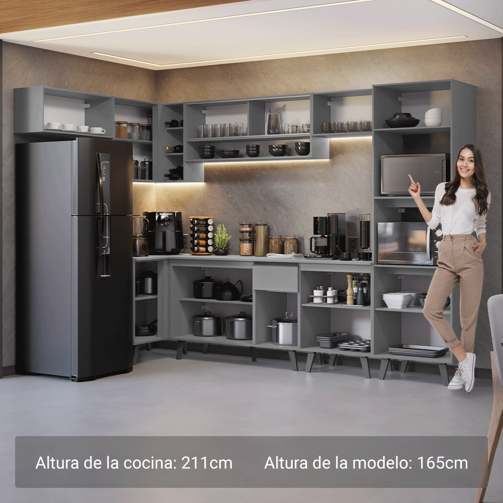 Combo completo de Cocina Esquinera 465cm Gris Nice Madesa 05