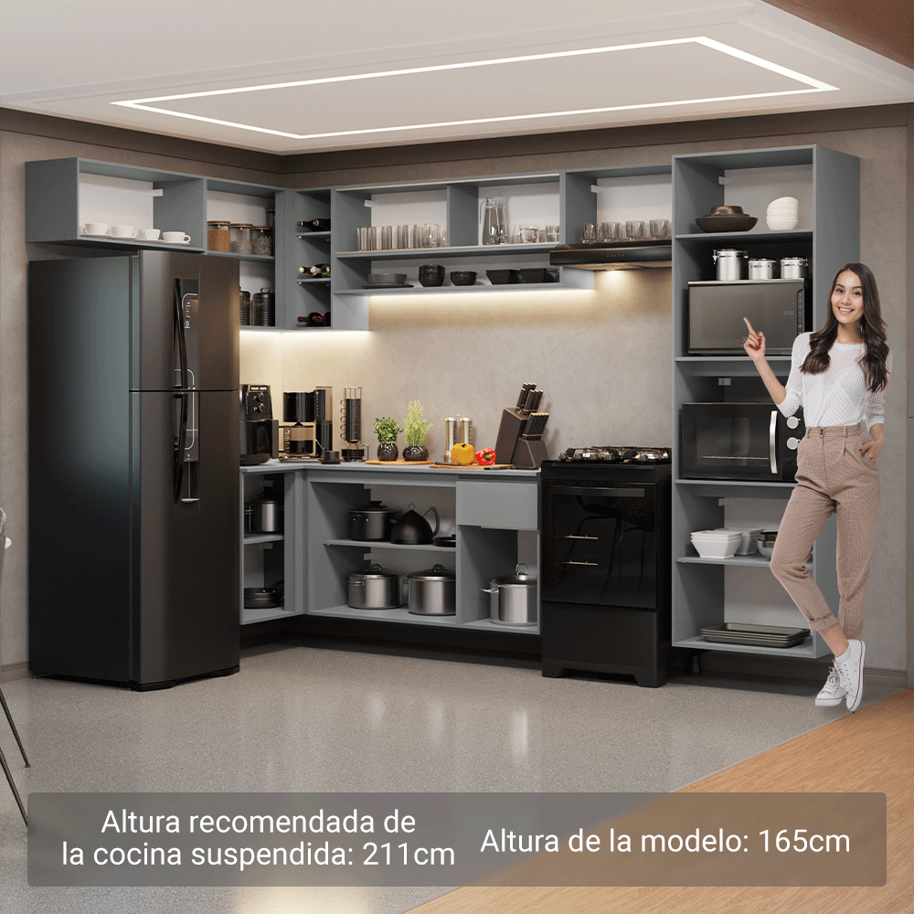 Combo completo de Cocina Esquinera Flotante 465cm Gris Nice Madesa 07