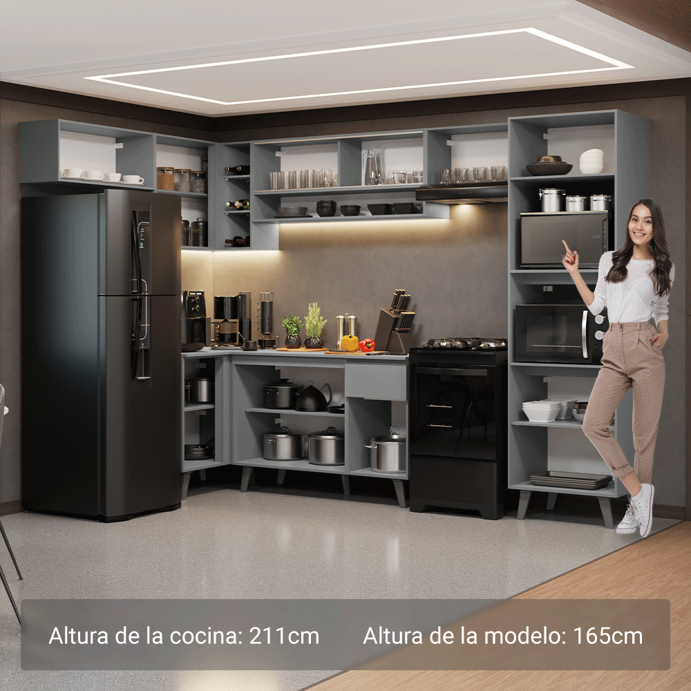 Combo completo de Cocina Esquinera 465cm Gris Nice Madesa 08