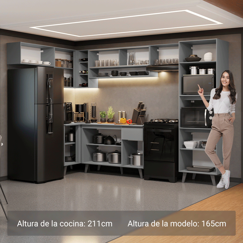 Combo completo de Cocina Esquinera 465cm Gris Nice Madesa 09
