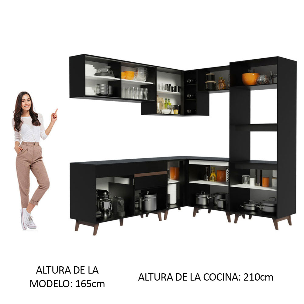 Combo completo de Cocina Esquinera 402 cm 12 Puertas 1 Cajón Negro Reims Madesa