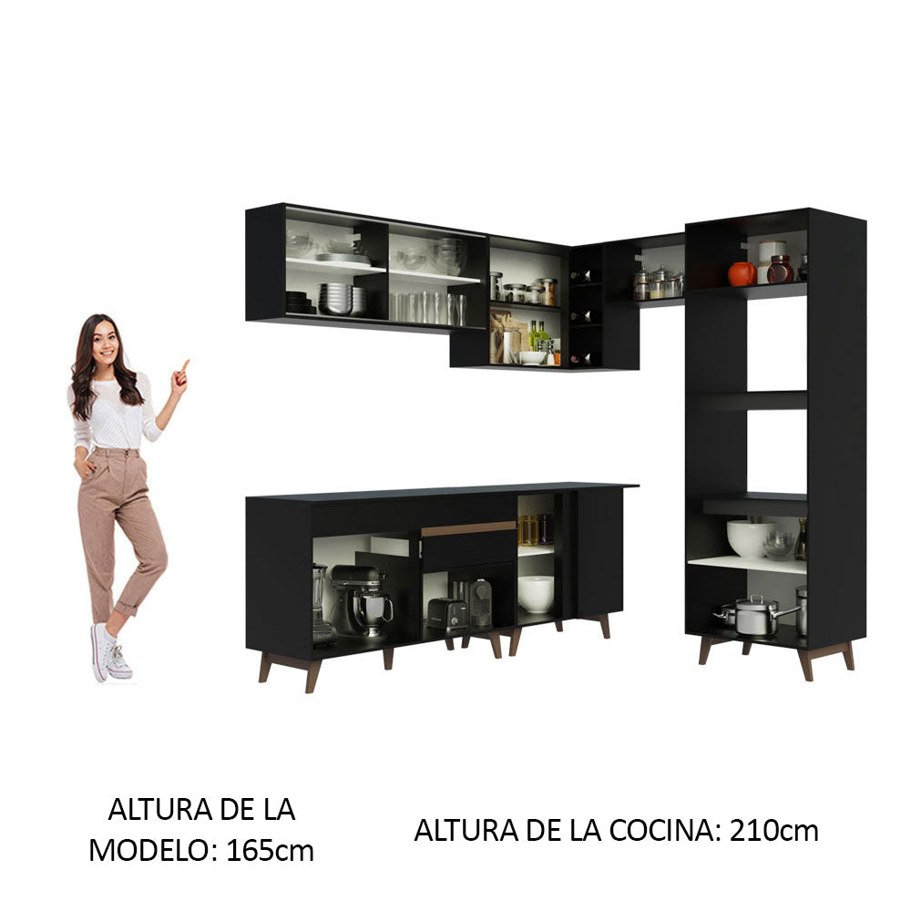 Combo completo de Cocina Esquinera 402 cm 10 Puertas 1 Cajón Negro Reims Madesa