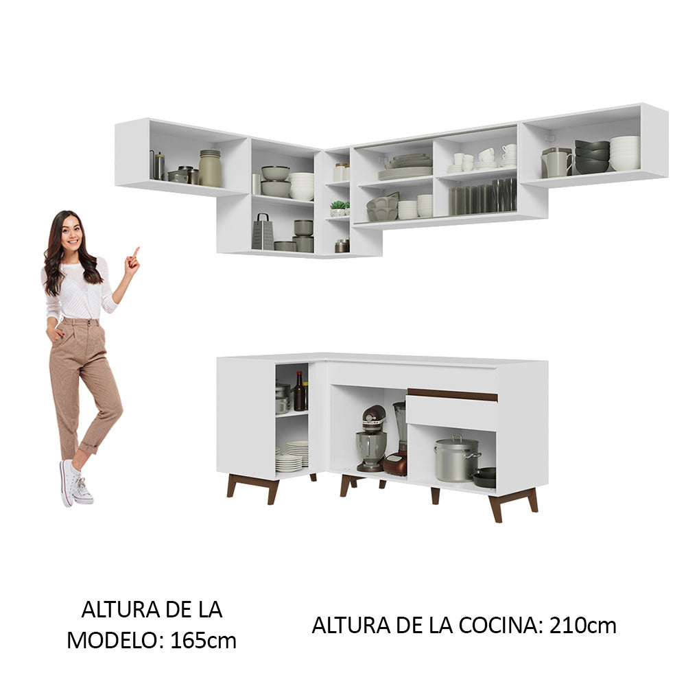 Combo completo de Cocina Esquinera 402 cm 8 Puertas 1 Cajón Blanco Reims Madesa