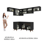 Combo completo de Cocina Esquinera 402 cm 8 Puertas 1 Cajón Negro Reims Madesa